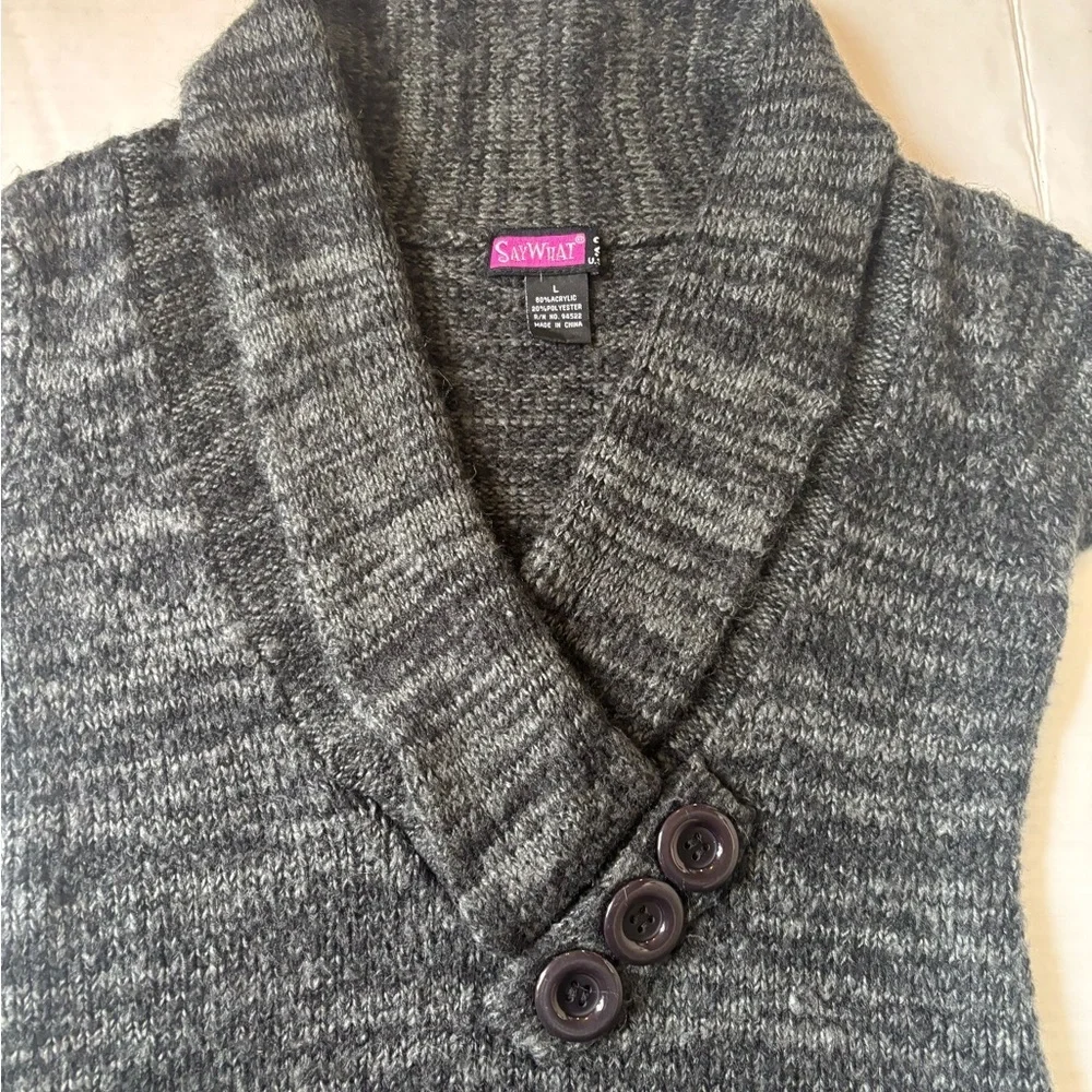 SayWhat Gray Shawl Collar Short Sleeve Sweater Top Large Y2K